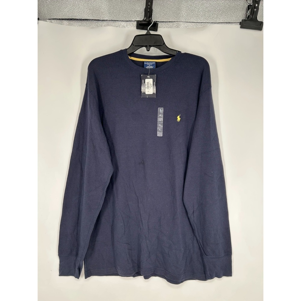 Polo Ralph Lauren Sleepwear Shirt Mens XL Navy Thermal Waffle Knit Long Sleeve‎